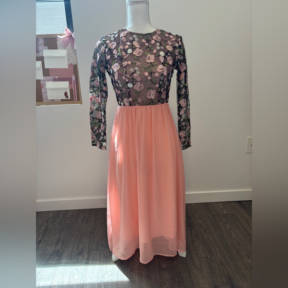 Floral Lace and Pink Chiffon Dress